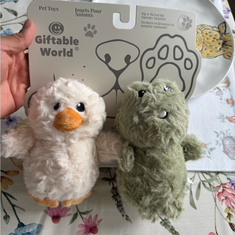Plush Duck and Frog Toy Set - Cream and Green